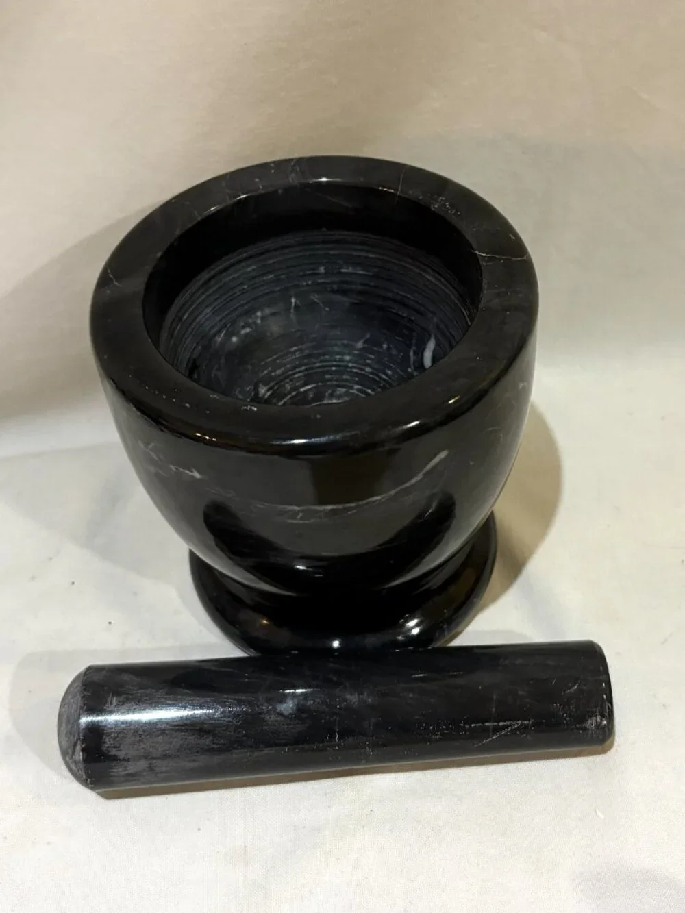Vtg Black Marble Mortar and Pestle Pharmacy Apothecary Kitchen